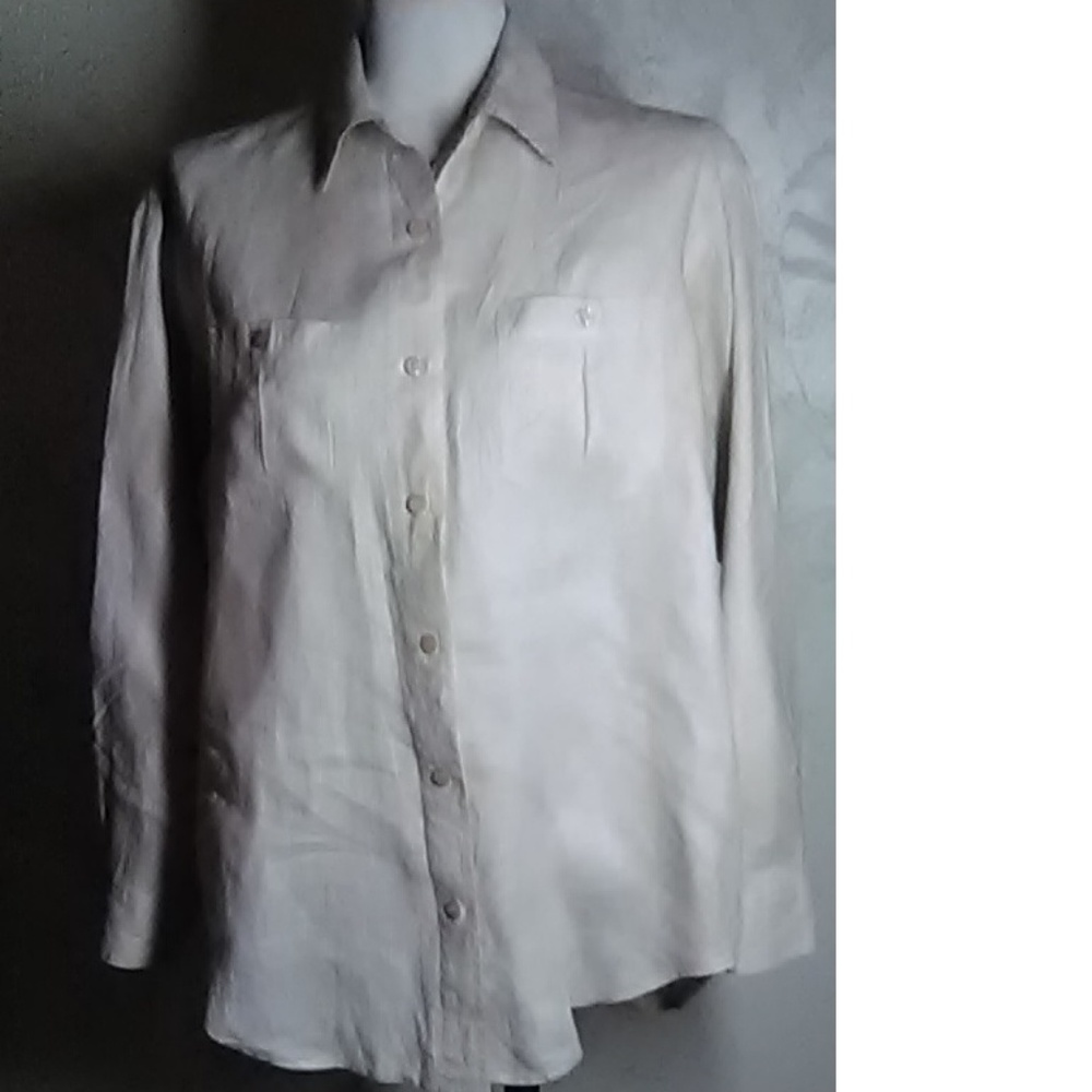 NY Khakis Beige  100% Linen Button Down Shirt Size